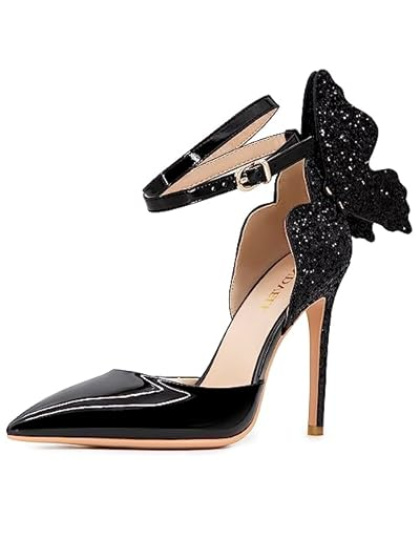 FINDVELL Gold High Heels Butterfly Back Sexy Stiletto Pumps Closed
